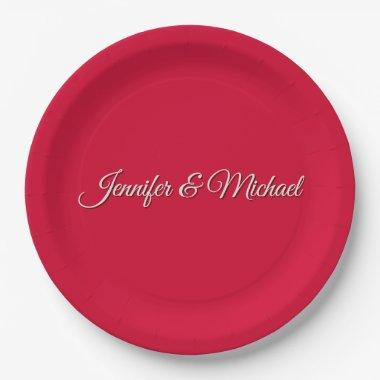 Chic Calligraphy Elegant Cherry Red Personalized Paper Plates