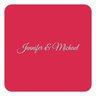 Chic Calligraphy Elegant Cherry Red Personalized Square Sticker