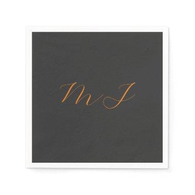 Chic calligraphy grey orange monogram name initial napkins