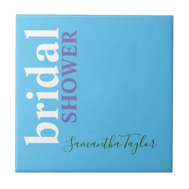 Chic Calligraphy Minimalist  Blue Ceramic Tile