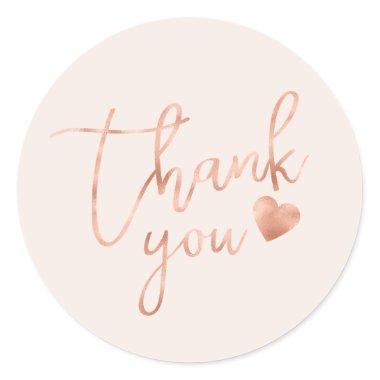 Chic Calligraphy Rose Gold Foil Blush Thank You Classic Round Sticker