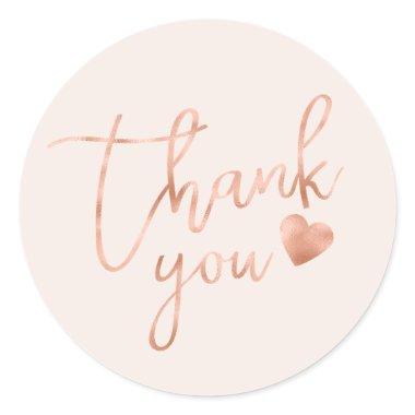 Chic Calligraphy Rose Gold Foil Blush Thank You Classic Round Sticker