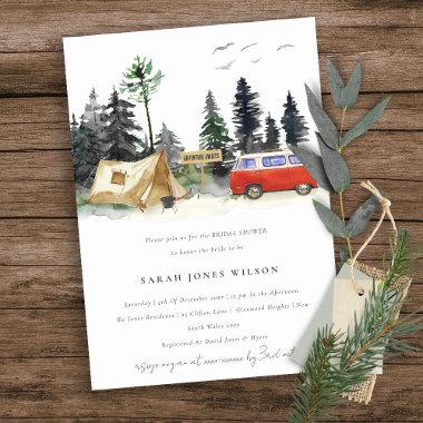 Chic Camping Watercolor Pine Forest Bridal Shower Invitations