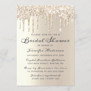 Chic Champagne Dripping Glitter Bridal Shower Invitations