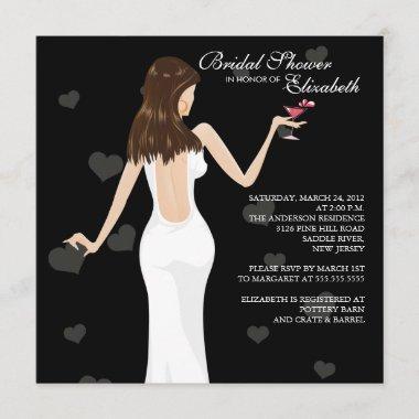 Chic Cocktail Bride Bridal Shower Invitations Black