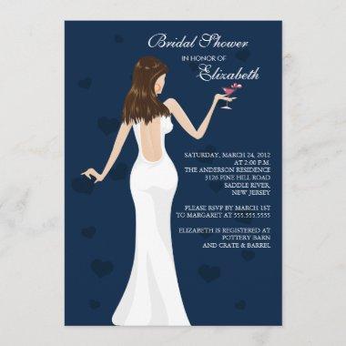 Chic Cocktail Bride Bridal Shower Invitations blue