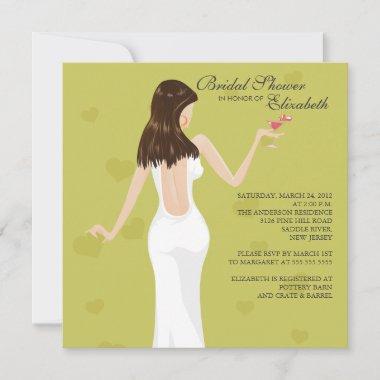 Chic Cocktail Bride Bridal Shower Invitations Green