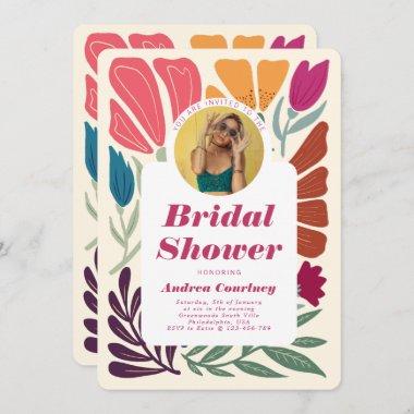 Chic Colorful Mismatch Floral Bridal Shower Photo Invitations