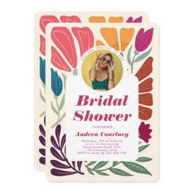 Chic Colorful Mismatch Floral Bridal Shower Photo Invitations