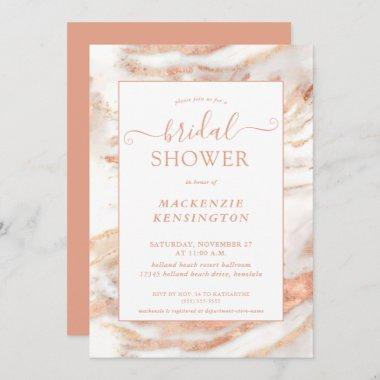 Chic Copper Rose Gold Marble Bridal Shower Invitat Invitations