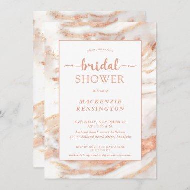 Chic Copper Rose Gold Marble Bridal Shower Invitations