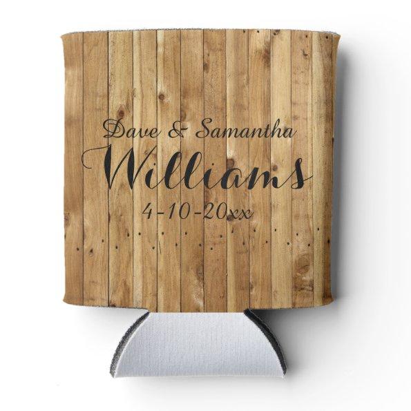 Chic Country Wood Mr. Mrs. Wedding Favor Can Cooler