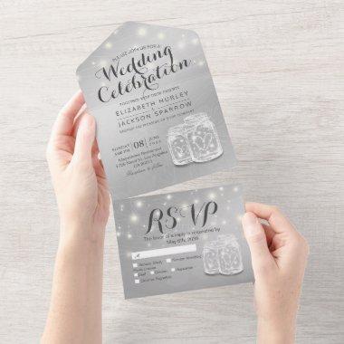 Chic Couple Mason Jar Lavender Silver Wedding RSVP All In One Invitations