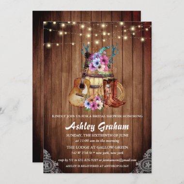 Chic Cowboy Boots Rustic Western Bridal Shower Invitations