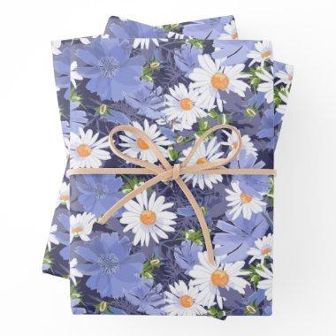 Chic Daisies Periwinkles Floral Wrapping Paper Sheets
