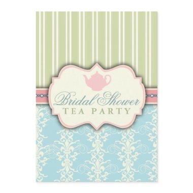 Chic Damask & Stripe Bridal Shower Tea Invitations