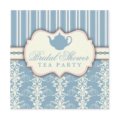 Chic Damask & Stripe Bridal Shower Tea Invitations