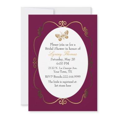 Chic Dark Raspberry & Gold Custom Bridal Shower Invitations