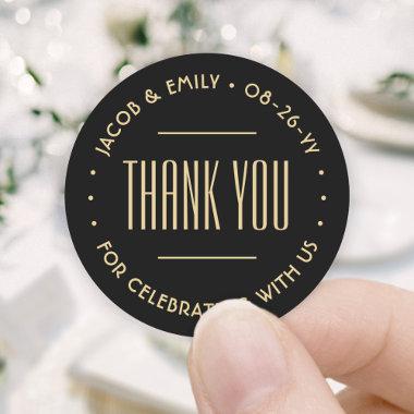 Chic Deco Typography Thank You Black & Gold Classic Round Sticker