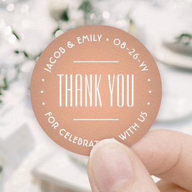 Chic Deco Typography Thank You Copper Faux Foil Classic Round Sticker