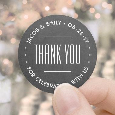 Chic Deco Typography Thank You Faux Chalkboard Classic Round Sticker