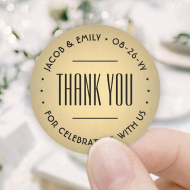 Chic Deco Typography Thank You Gold Faux Foil Classic Round Sticker