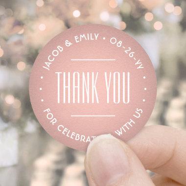 Chic Deco Typography Thank You Pink Rose Gold Classic Round Sticker