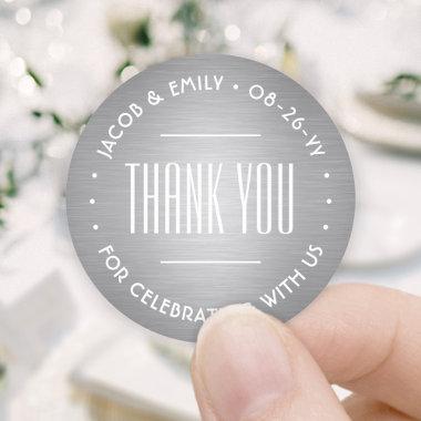 Chic Deco Typography Thank You Silver Faux Foil Classic Round Sticker