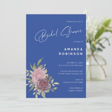 Chic Delft Blue and White Floral Bridal Shower Invitations