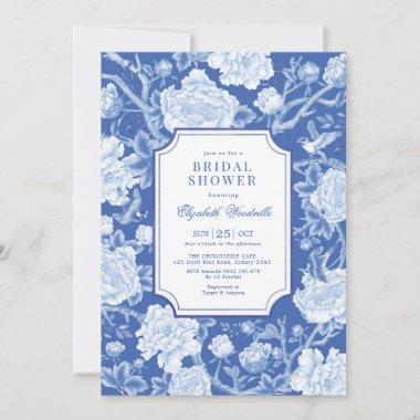 Chic Delft Blue Chinoiserie Floral Bridal Shower Invitations