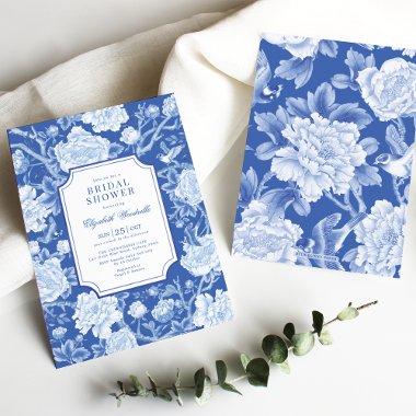 Chic Delft Blue Chinoiserie Floral Bridal Shower Invitations
