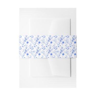 Chic Delft Blue White Botanical Chinoiserie Floral Invitations Belly Band