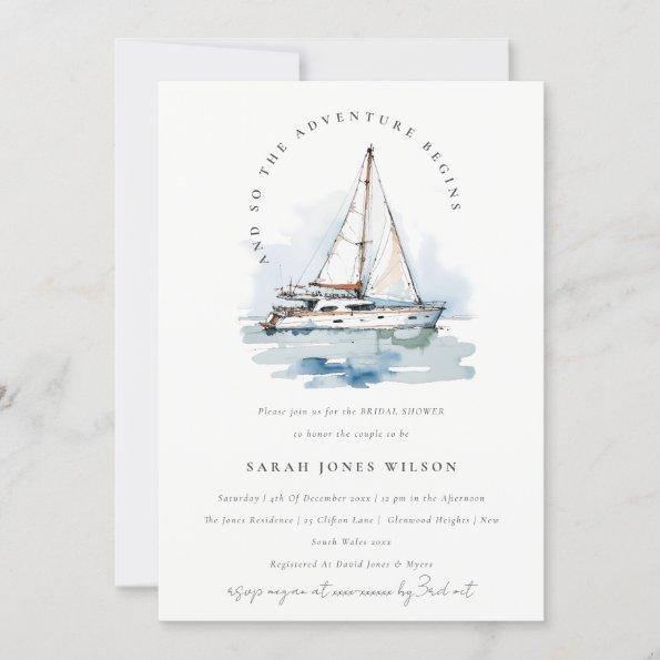 Chic Dusky Sailboat Yacht Seascape Bridal Shower Invitations