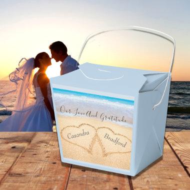 Chic Dusty Blue Beach Wedding 2 Hearts in Sand Favor Boxes
