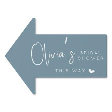 Chic dusty blue bridal shower this way arrow sign