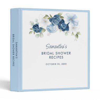 Chic Dusty Blue Floral Bridal Shower Recipe 3 Ring Binder