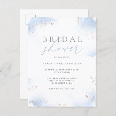 Chic Dusty Blue Ombre Gold Dust Bridal Shower Invitation PostInvitations