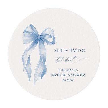 Chic Dusty Blue She's Tying The Knot  Edible Frosting Rounds