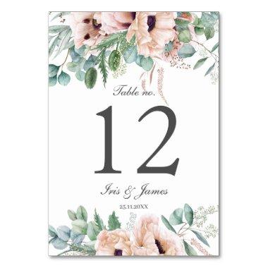 Chic Dusty Pink Blush Floral Wedding  Table Number