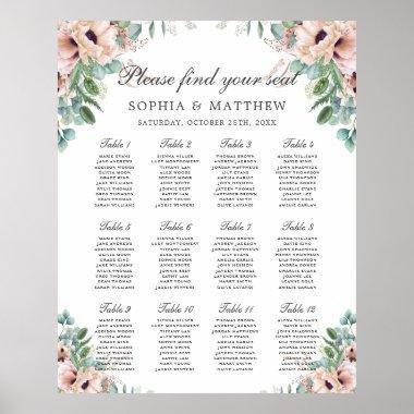 Chic Dusty Pink Blush Floral Wedding Seating Chart