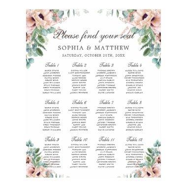 Chic Dusty Pink Blush Floral Wedding Seating Chart