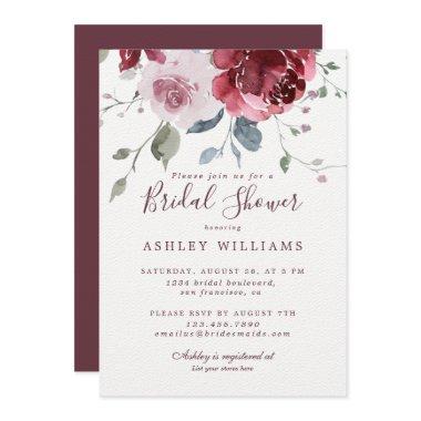 Chic Dusty Pink Rose Burgundy Bridal Shower Invitations