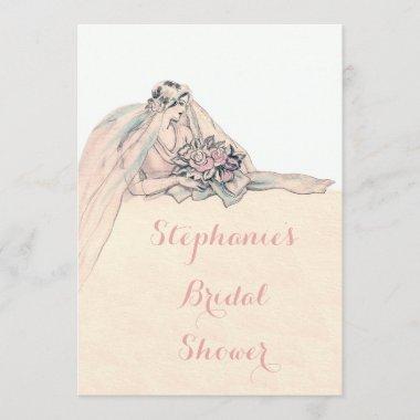 Chic Edwardian Flapper Bride Vintage Bridal Shower Invitations