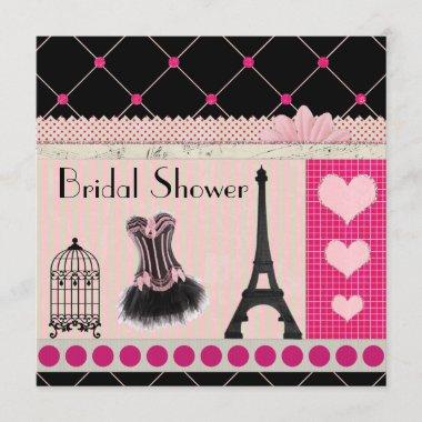 Chic Eiffel Tower Pink Paris Bridal Shower Invitations