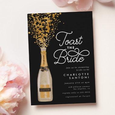 Chic Elegant Champagne Toast Gold Bridal Shower Invitations