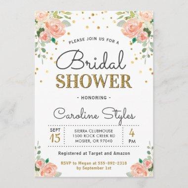 Chic Elegant Floral Peony Bridal Couples Shower Invitations