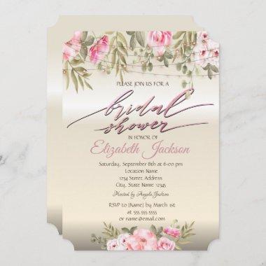 Chic Elegant Floral String Lights Bridal Shower Invitations