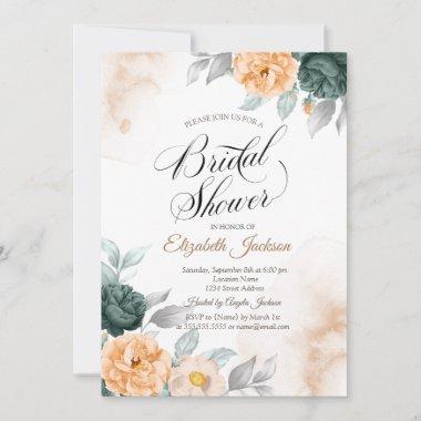 Chic Elegant Green Roses Bridal Shower Invitations