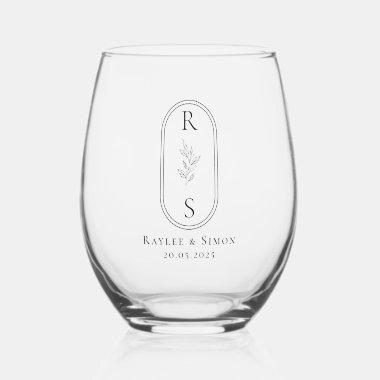 Chic Elegant Minimalist Black Monogrammed Initial Stemless Wine Glass