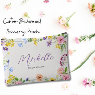 Chic Elegant Pink Lilac Wildflowers Bridesmaid Accessory Pouch